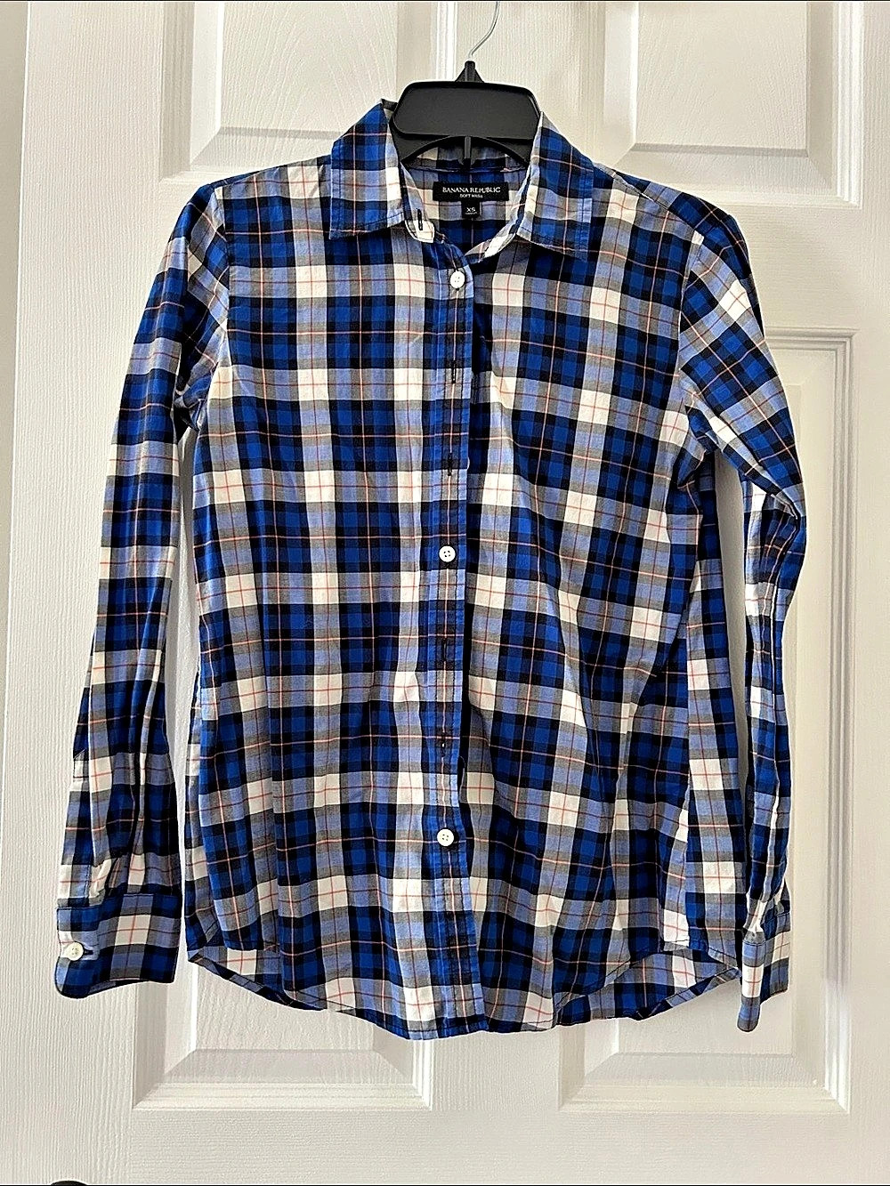 Banana Republic Plaid Button Down Blue & White